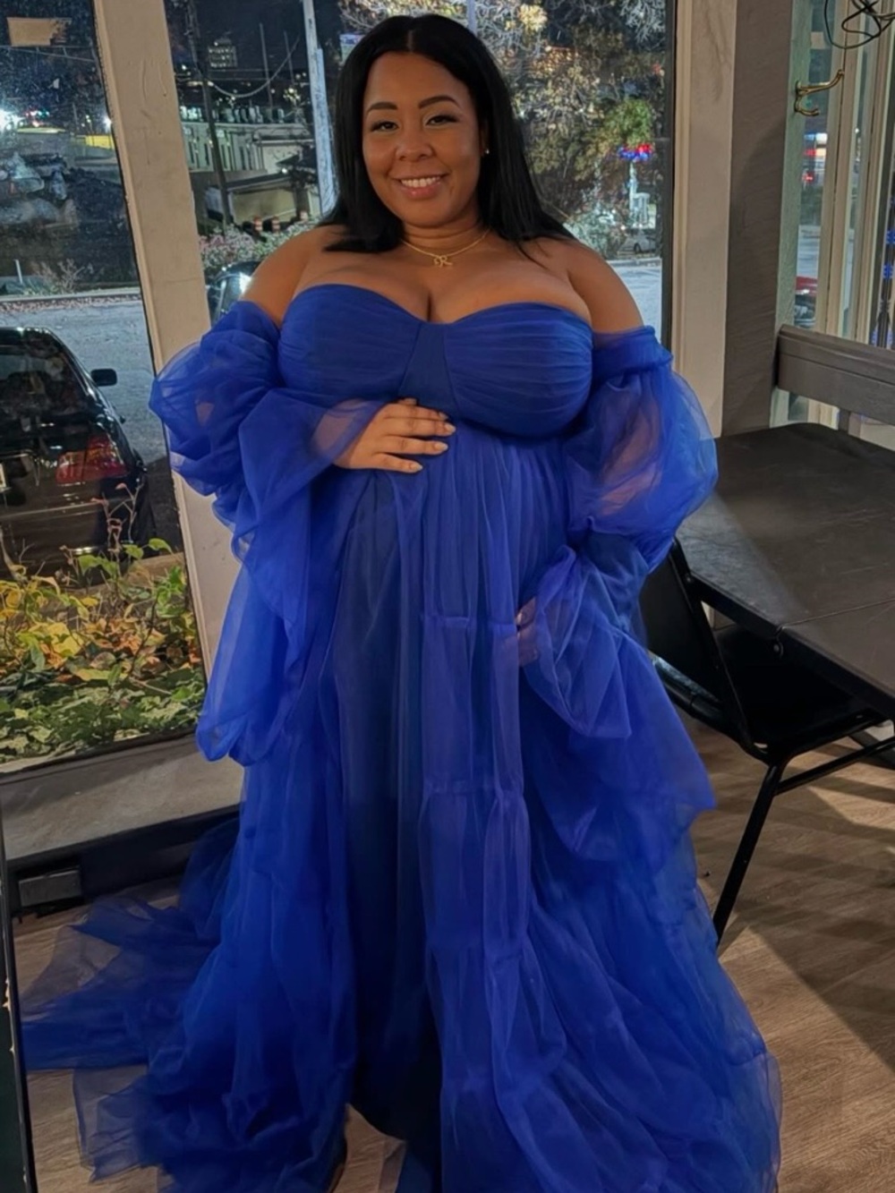 Strapless Royal Blue Tulle Evening Gown